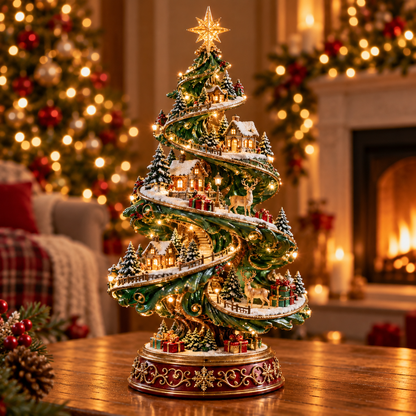 Spiral Christmas Village Tree with LED Lights
