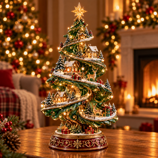 Spiral Christmas Village Tree with LED Lights