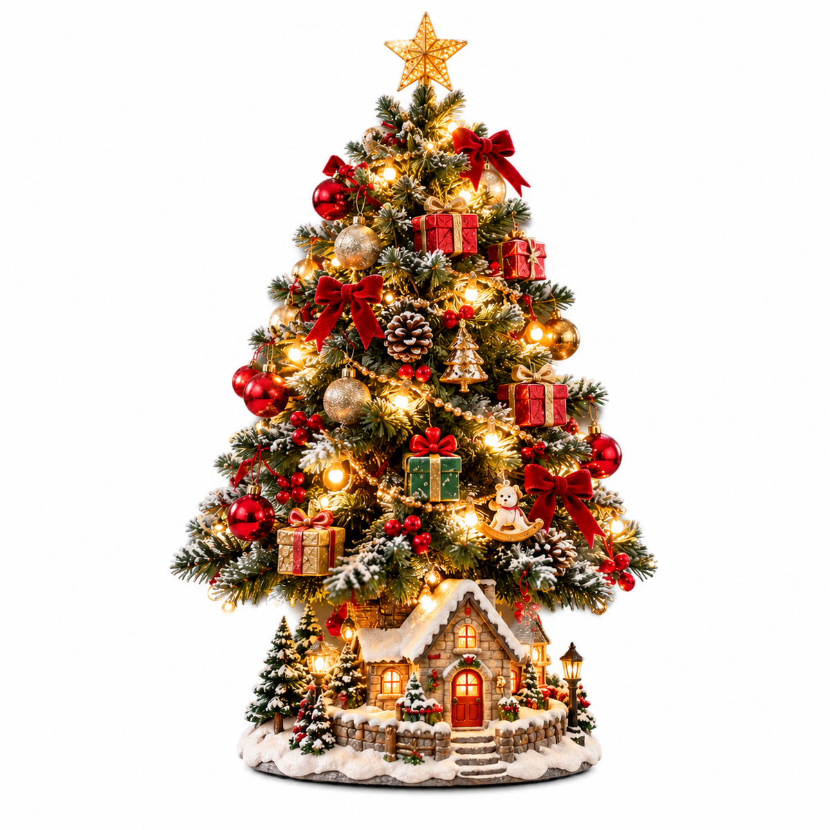 Snowy Village Star LED Tabletop Christmas Tree