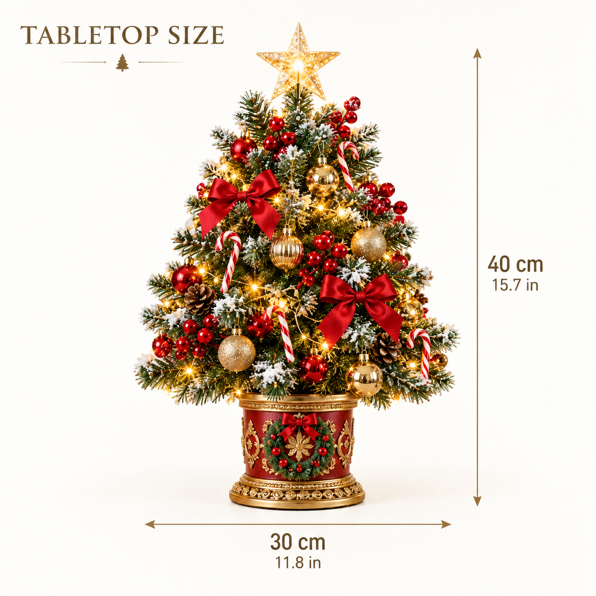 Festive Glow Red & Gold LED Tabletop Christmas Tree