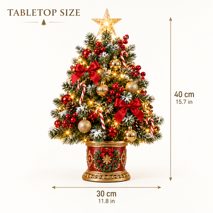 Festive Glow Red & Gold LED Tabletop Christmas Tree