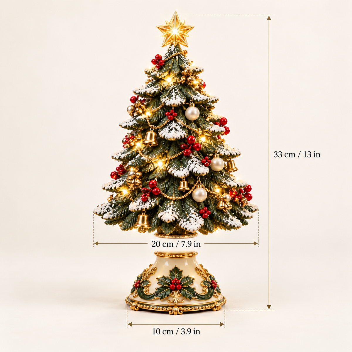 Holly Crest Cream & Gold LED Tabletop Christmas Tree