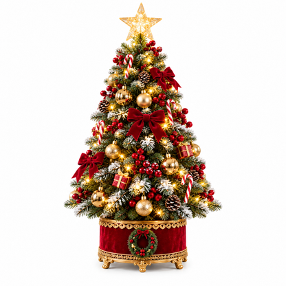 Velvet Wreath Base Snow-Flocked LED Tabletop Christmas Tree