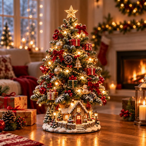 Snowy Village Star LED Tabletop Christmas Tree