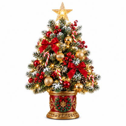 Festive Glow Red & Gold LED Tabletop Christmas Tree