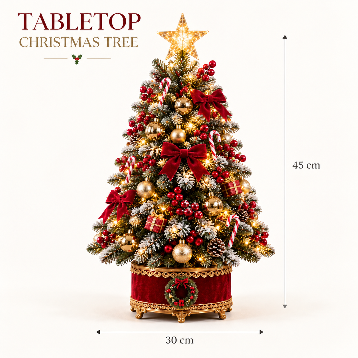 Velvet Wreath Base Snow-Flocked LED Tabletop Christmas Tree