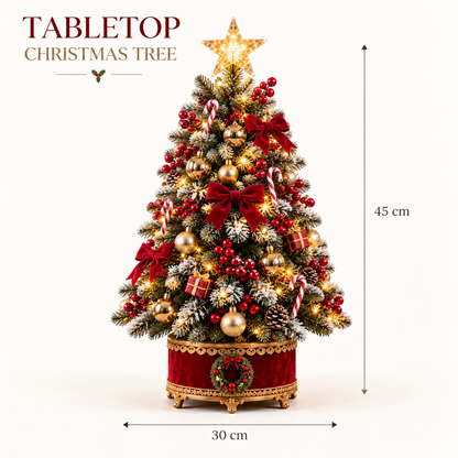 Velvet Wreath Base Snow-Flocked LED Tabletop Christmas Tree