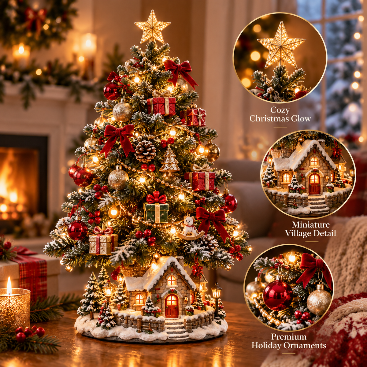 Snowy Village Star LED Tabletop Christmas Tree