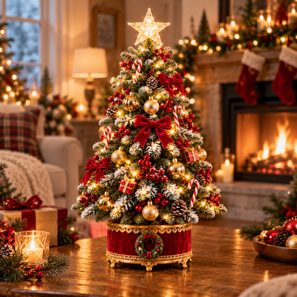 Velvet Wreath Base Snow-Flocked LED Tabletop Christmas Tree