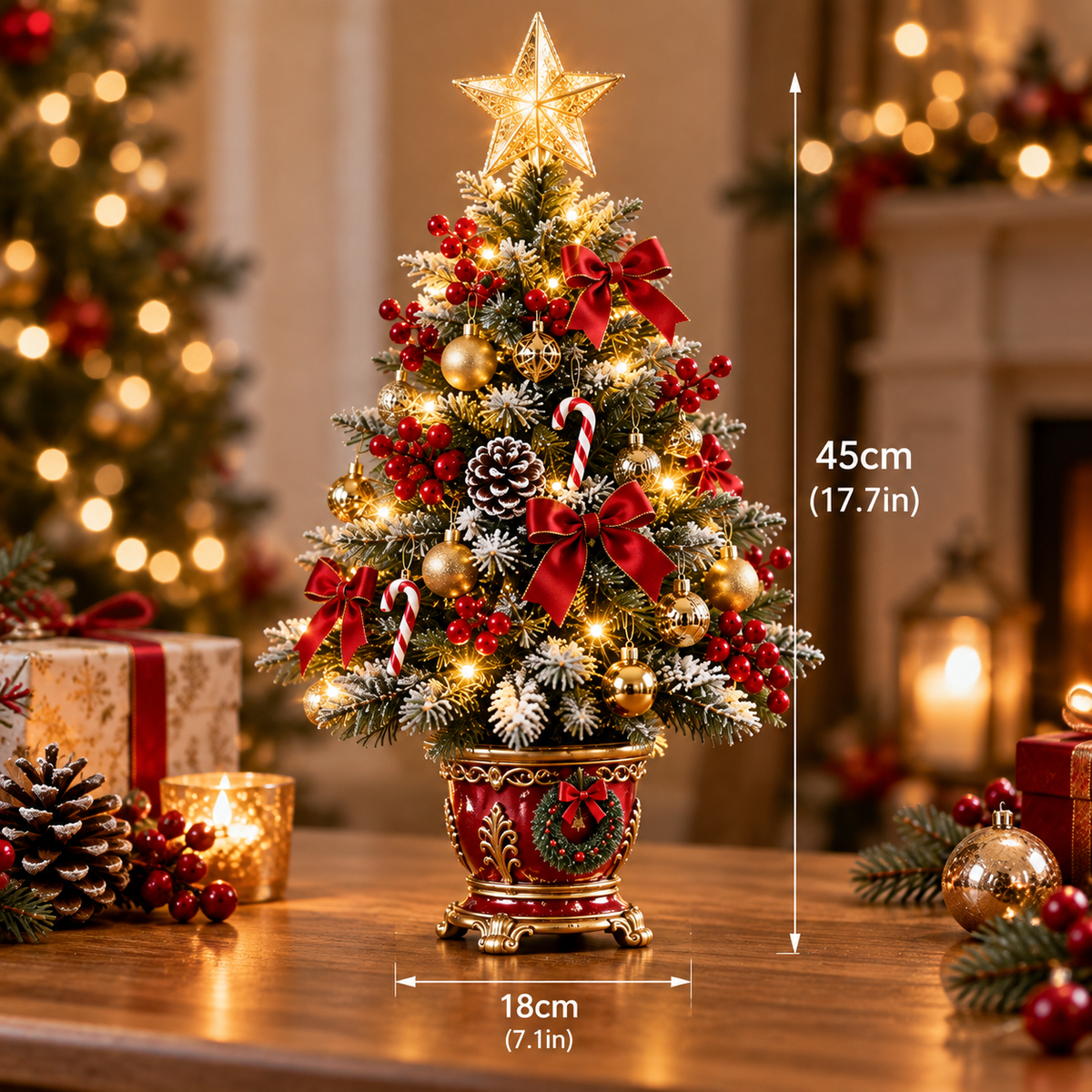 Burgundy Velvet Urn Snow-Flocked LED Tabletop Christmas Tree