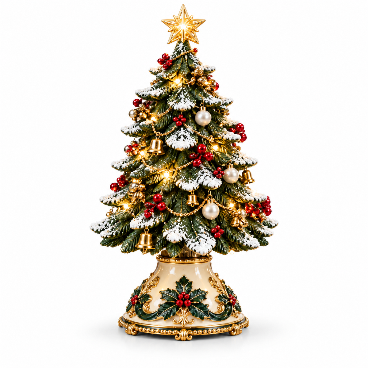 Holly Crest Cream & Gold LED Tabletop Christmas Tree