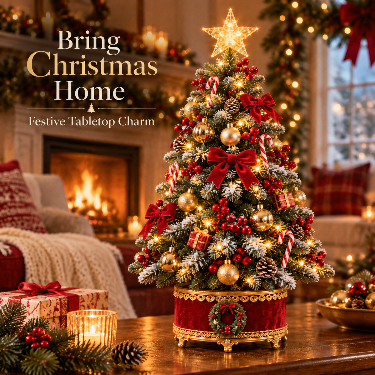Velvet Wreath Base Snow-Flocked LED Tabletop Christmas Tree
