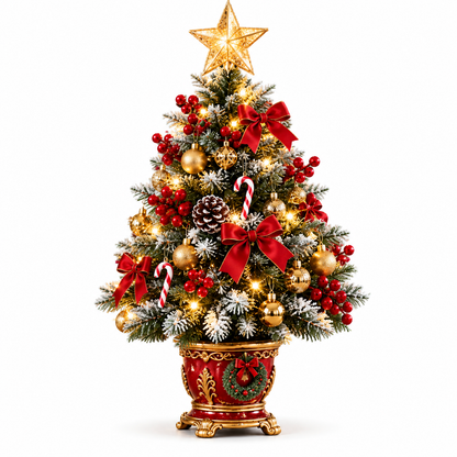 Burgundy Velvet Urn Snow-Flocked LED Tabletop Christmas Tree