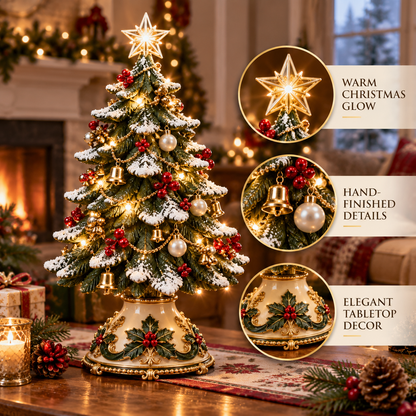 Holly Crest Cream & Gold LED Tabletop Christmas Tree