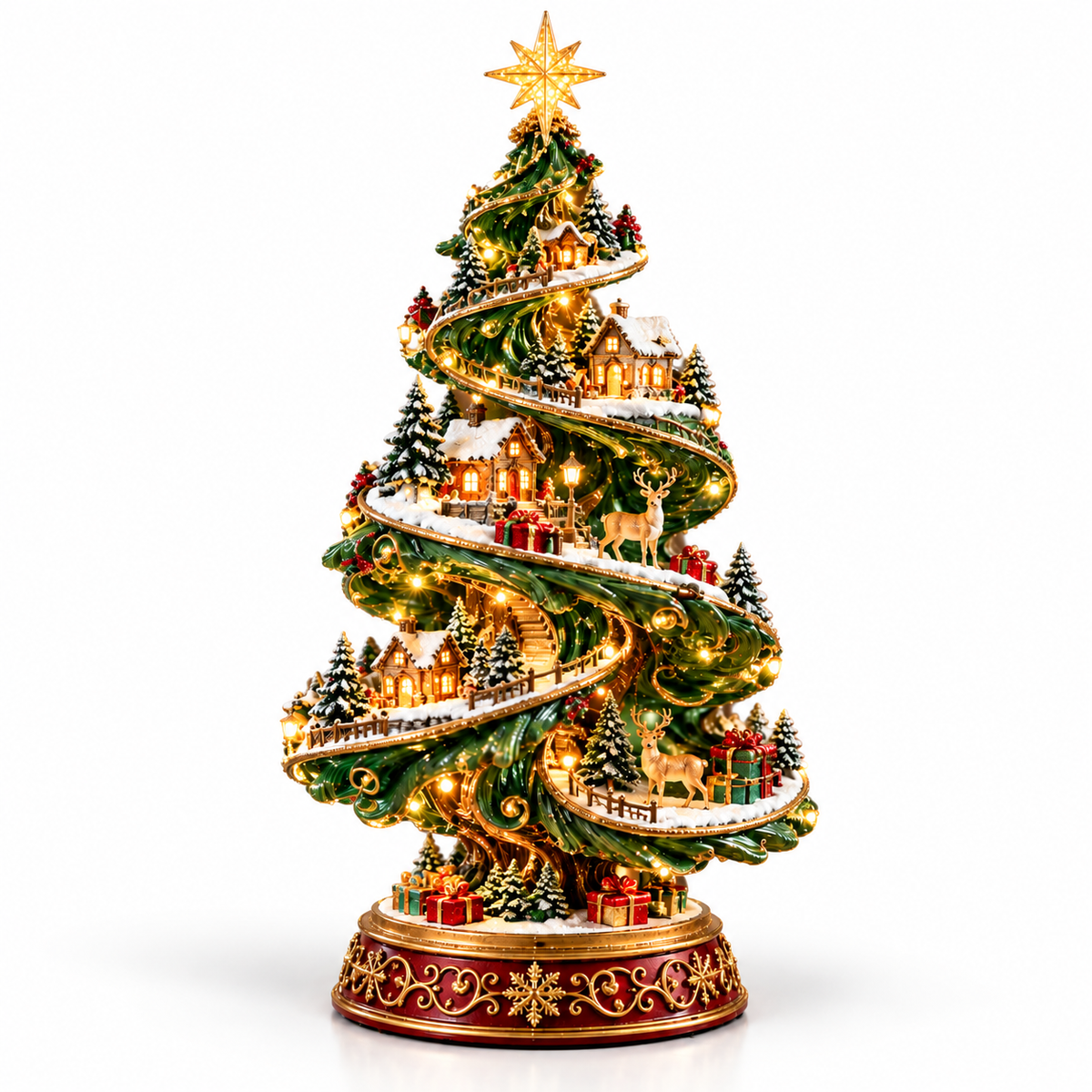 Spiral Christmas Village Tree with LED Lights