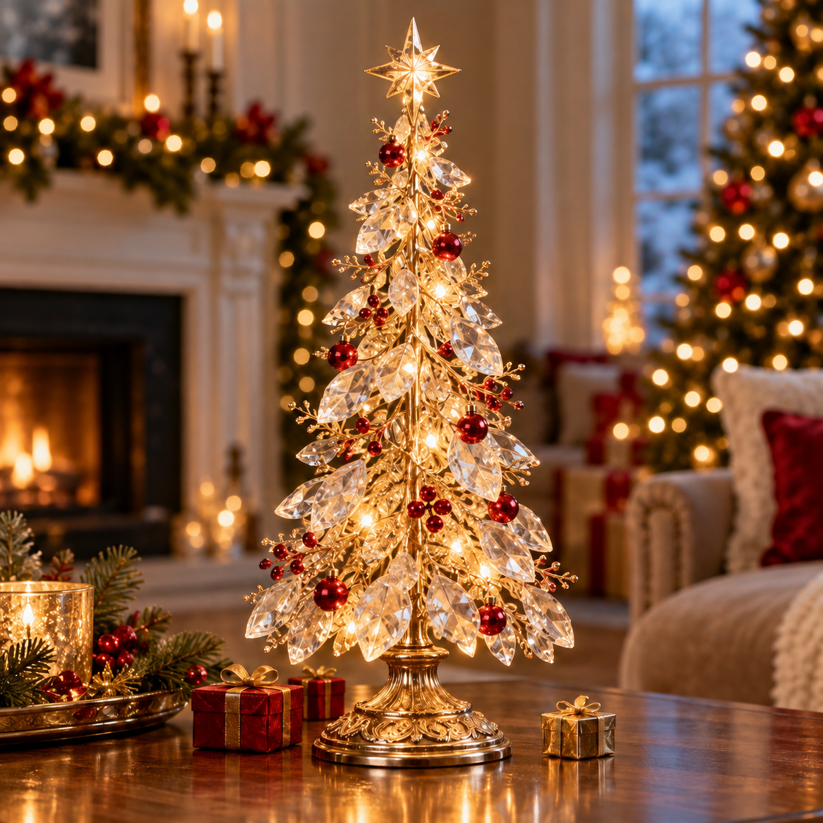 Crystal Leaf LED Christmas Tree Tabletop Decoration