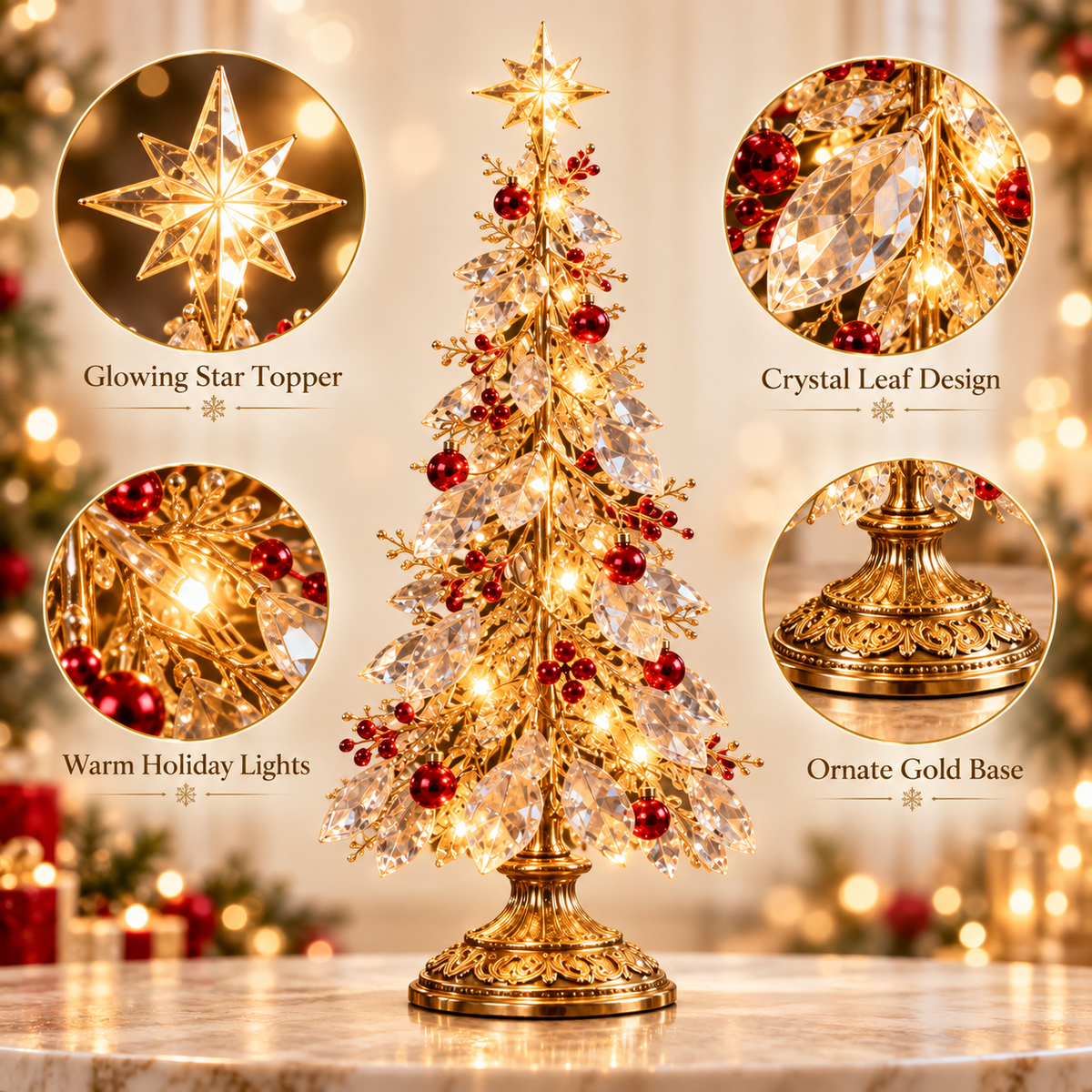 Crystal Leaf LED Christmas Tree Tabletop Decoration